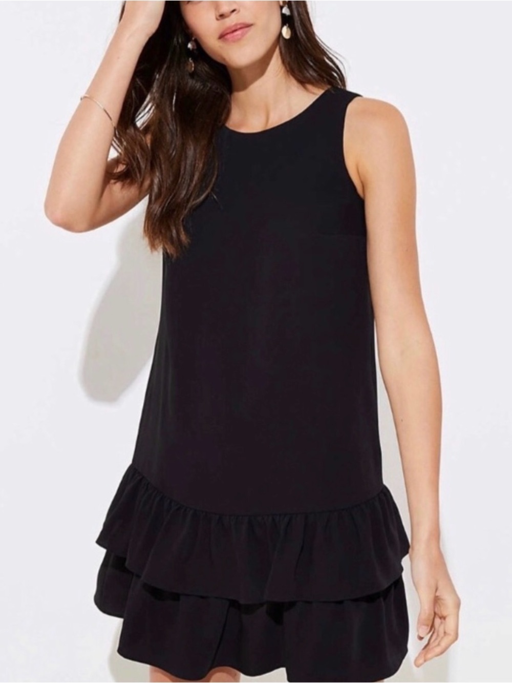 LOFT Black Sleeveless Ruffle-Hem dress
